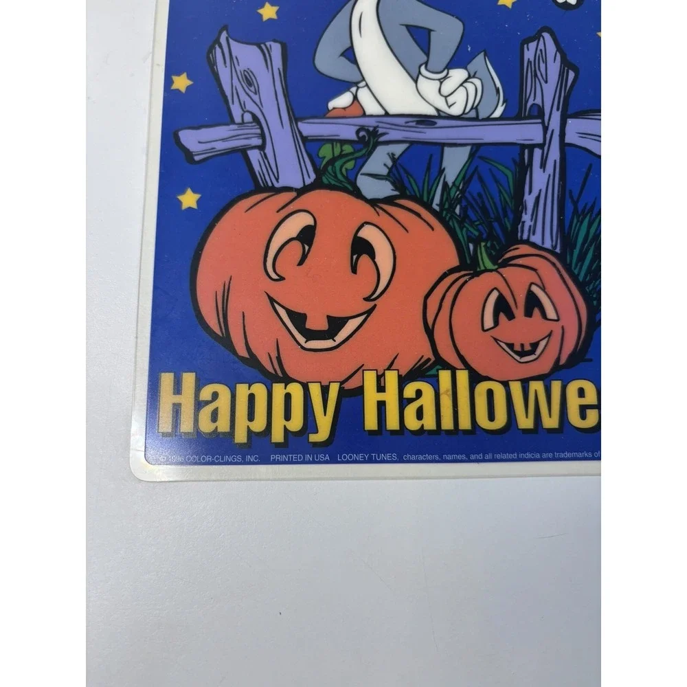 🎃VINTAGE LOONEY TUNES HAPPY HALLOWEEN BUGS BUNNY 9x6 Window Suction Cup Hanger